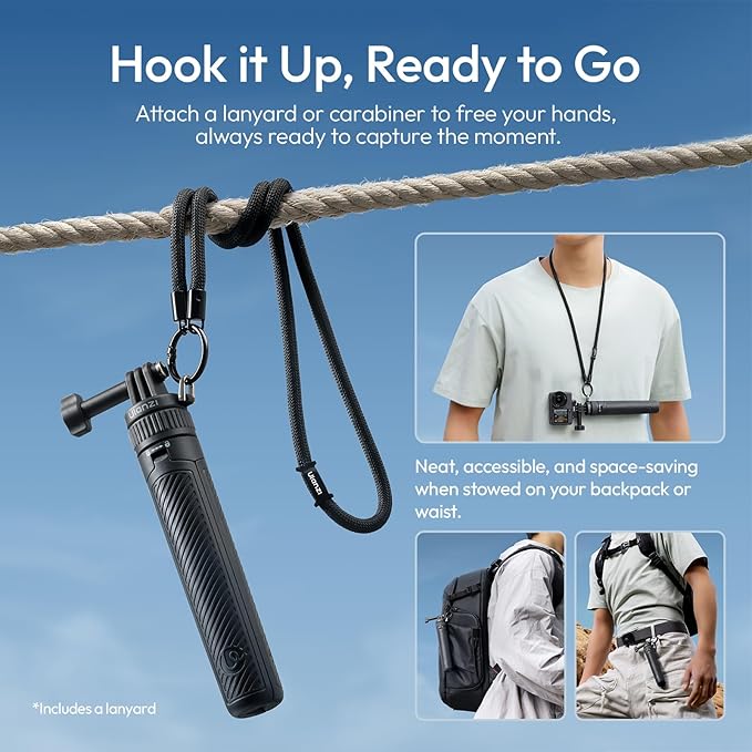 23.62" Action Camera Selfie Stick Tripod Stand w Neck Lanyard, ULANZI MT92 Portable Adjustable Vlog Handle Grip for GoPro 13/12/11/10/9/8/7/6, Xtra Edge, DJI Osmo Action 6/5 Pro/4/3, Insta360