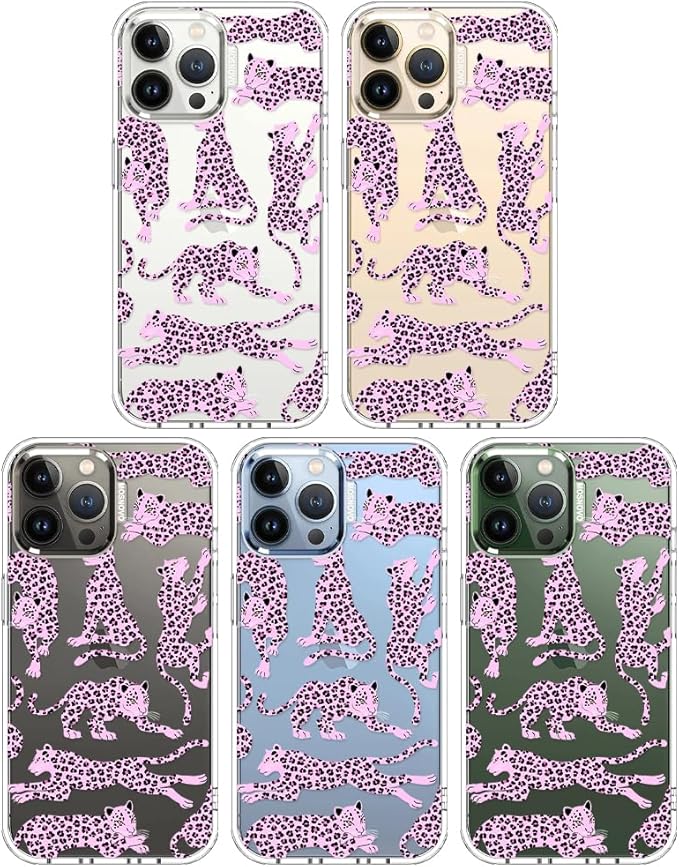 MOSNOVO Case for iPhone 13 Pro Max, [Buffertech 6.6ft Military-Grade Drop Protection] [Anti Peel Off Tech] Clear TPU Bumper Phone Case Cover Design - Pink Leopard