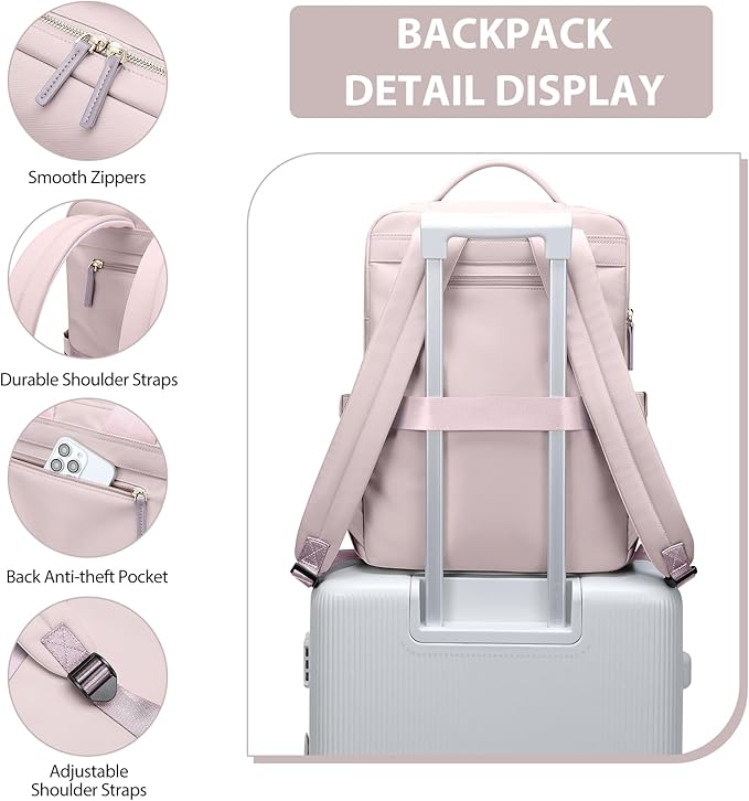 Laptop Backpack for Women, Work Business Traval Computer Backpacks with Laptop Compartment Waterproof Casual Daypack for Travel College,16Inch,Pinkish Grey