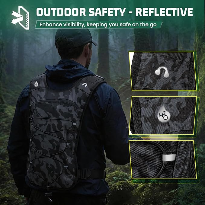 RAINSMORE Hydration Vest with 2L Water Bladder Lightweight Reflective Chest Pack for Cycling Hiking Adjustable Shoulder Strap for Men Women