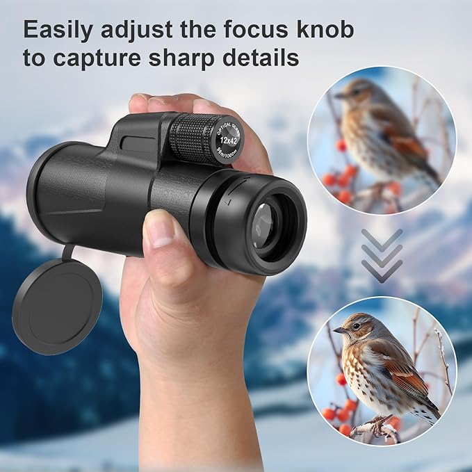 12x42 Monocular Telescope for Adults, High Powered HD Compact Monoculars Portable Handheld Telescope with BAK4 Prism & FMC Lens for Bird Watching Hiking Hunting Camping