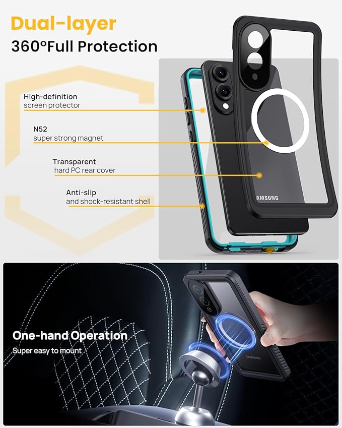 Lanhiem Magnetic for Samsung Galaxy S25 Edge Phone Case, IP68 Waterproof Dustproof Case with Built-in Screen Protector, Rugged Full Body Protective Cover for Galaxy S25 Edge 6.7 Inch, Blue