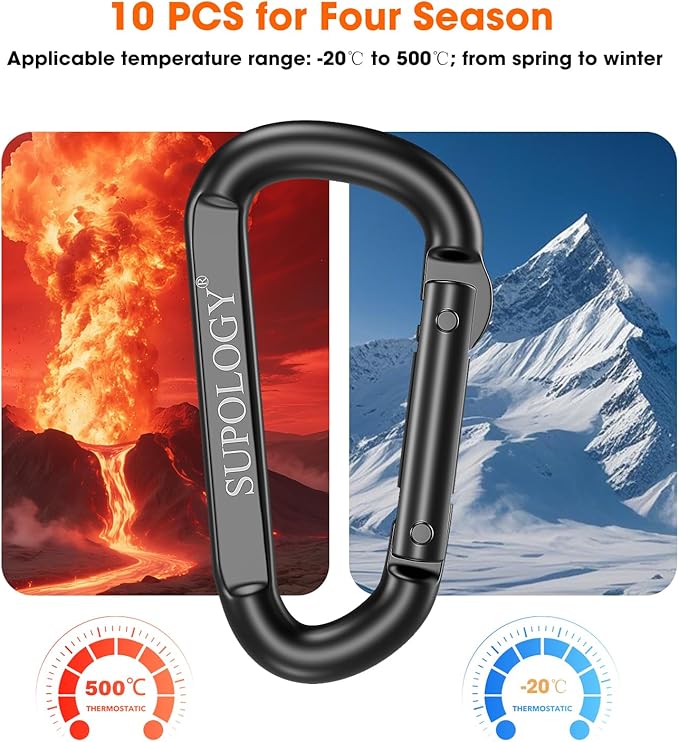 Carabiner Clips, 900 LBS 2.5" Iron Heavy Duty Caribeaners for Hammocks, Camping Accessories, Hiking and Gym, D Shaped Spring Hook Small Carabiners for Dog Leash, Key Ring