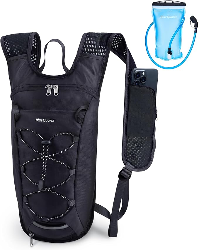 Blue Quartz Hydration Backpack with 2L Water Bladder, Hiking Water Backpack for Women Men, Lightweight Cycling Daypack with Phone Pocket & Helmet Net Bag, Hydration Pack for Biking, Running, Skiing