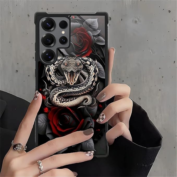 for Samsung Galaxy S25 Ultra Case,Graphic Design for Girl Boy Soft Silicone Hard Acrylic Shock Protection Designed for Samsung Galaxy S25 Ultra Entwined Rose Snake Pattern