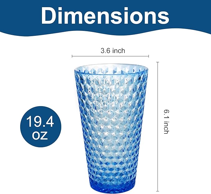 Lily's Home 19.4oz Highball Glasses Set of 4 - Unbreakable Plastic Cups for Outdoor, Party & Camping | Dishwasher Safe, Stackable Drinkware | BPA-Free Shatterproof Tumblers (Made in Taiwan)