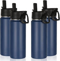 Volhoply 18oz Insulated Water Bottle Bulk 4 Pack,Kids Stainless Steel Water Bottles with Straw Lid,Wide Mouth Reusable Metal Bottle,Double Wall Vacuum Sports Flask for Cold Drink(Navy,4 Set)