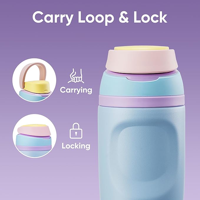 Fijinhom 24 oz Insulated Water Bottle,Stainless Steel Sports Water Bottle with Straw, Double Wall Vacuum Leak Proof, Cold for 24 Hours, BPA Free for Travel, Sport, Outdoor, Light Blue