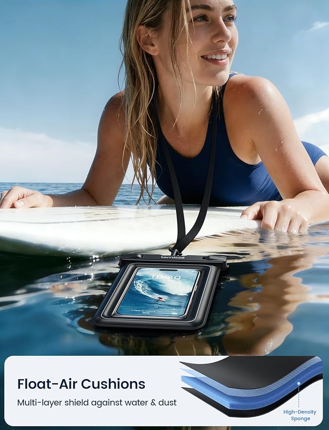 Lamicall IP68 Floating Waterproof Phone Pouch - [2 Pack][Anti-Pop Lock] Dustproof Cell Phone Dry Bag Case with Lanyard, Beach & Cruise Gifts for Mothers iPhone 17 16 15 Pro Max, Galaxy S25, 4-8.5"