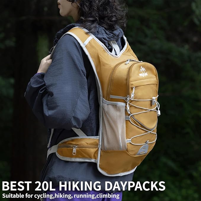 Hiking Backpack, 20L Hiking Backpack for Women & Men,Small Travel Daypack for Running, Cycling, Climbing, Camping, Biking (Yellow)
