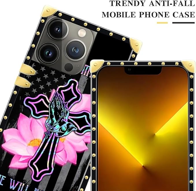 Compatible with iPhone 13 Pro Max Case, Praying Cross Hands Luxury Golden Decoration for Girl Women Soft TPU Shockproof Protective Hard PC Back for iPhone 13 Pro Max