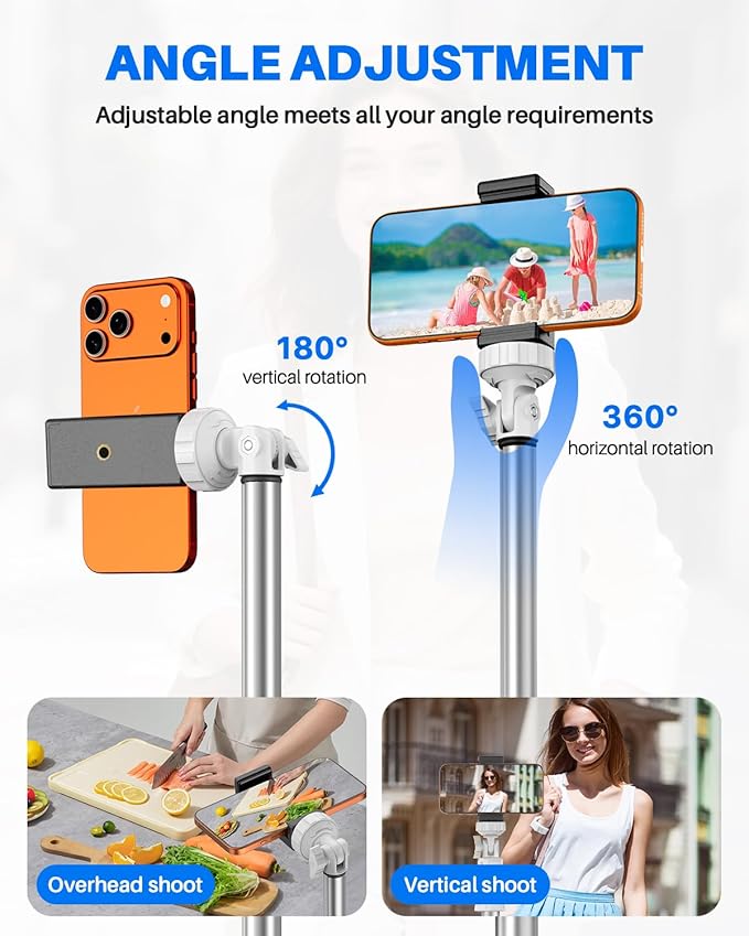 67" Phone Tripod, MIIASI Extendable Tripod for iPhone, Selfie Stick with Remote and Phone Holder, Compatible with iPhone/Android/Camera, Light Stand (Silver)