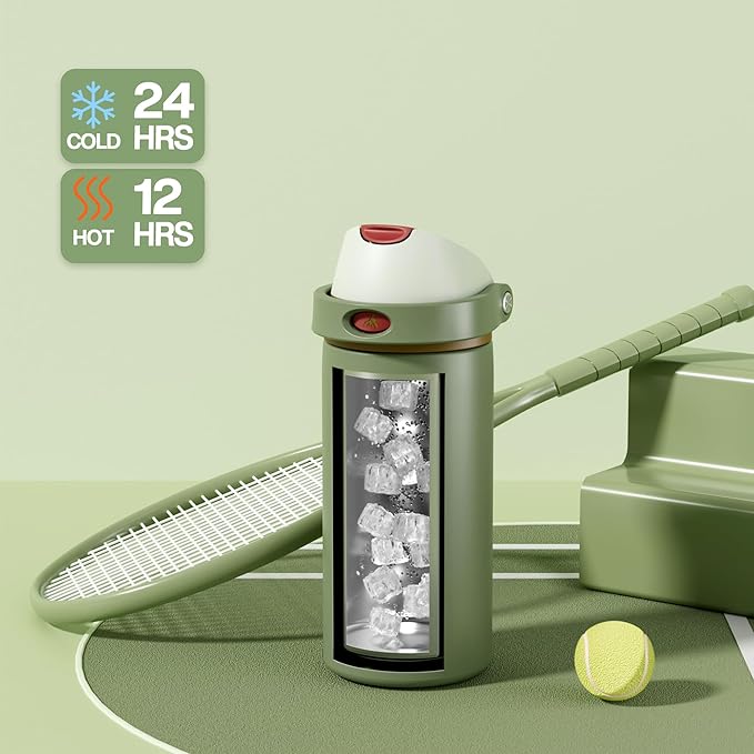 POWCAN 18 oz Insulated Water Bottle for Men: 2-in-1 Push-Button Spout & Quick-Flip Straw, Leakproof, Cold 24Hrs, Fits Car Cup Holder, Stainless Sports Bottle for Travel, Camping, Gift (Hunter Crest)