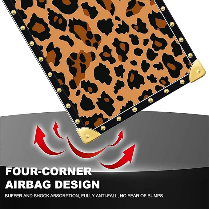 Compatible with iPhone 16 Case, Brown Leopard Texture Luxury Golden Decoration for Girl Women Soft TPU Shockproof Protective Hard PC Back