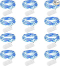 Brightown 12 Pack Led Fairy Lights Battery Operated String Lights Waterproof Silver Wire 7 Feet 20 Led Firefly Starry Moon Lights for DIY Wedding Party Bedroom Patio Christmas (12 Pack, Blue & White)