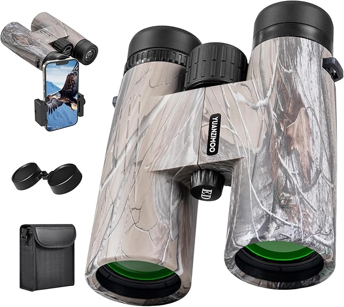 12x42 HD Binoculars for Adults High Powered Binoculars with Upgraded Phone Adapter Waterproof Compact Binocular with Low Light Night Vision for Bird Watching Hunting Outdoor Sports Concerts Camo