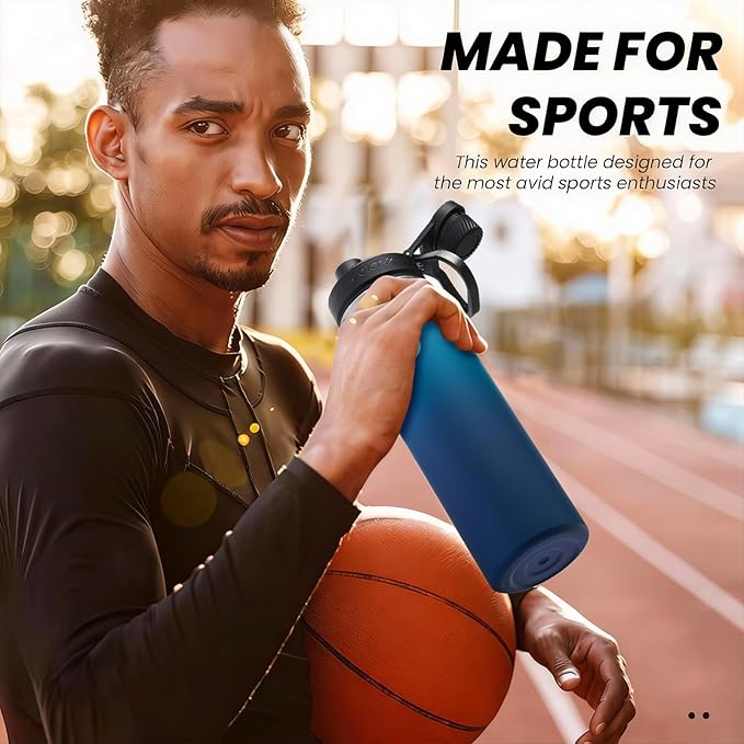 Sports Water Bottle 22oz, Insulated Water Bottle with Handle,Stainless Steel,Simple Modern,Suitable for Travel, School, Boy, Girl(Dark Night)