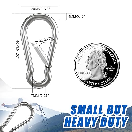Small Carabiner Clip Hooks, 52pcs 1.57 inch Carabiners Heavy Duty, Galvanized Iron Spring Snap Hook Fits Camping Hiking, Metal Clips for Keychain Keys Rings