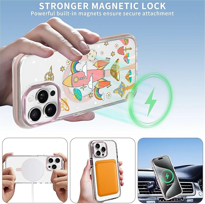 Case for iPhone 14 Pro Max,[Compatible with MagSafe],Spaceship Mushroom Phone Case Design，for Women Girls Magnetic Clear Cover - Slim, Sleek, & Shockproof Protection