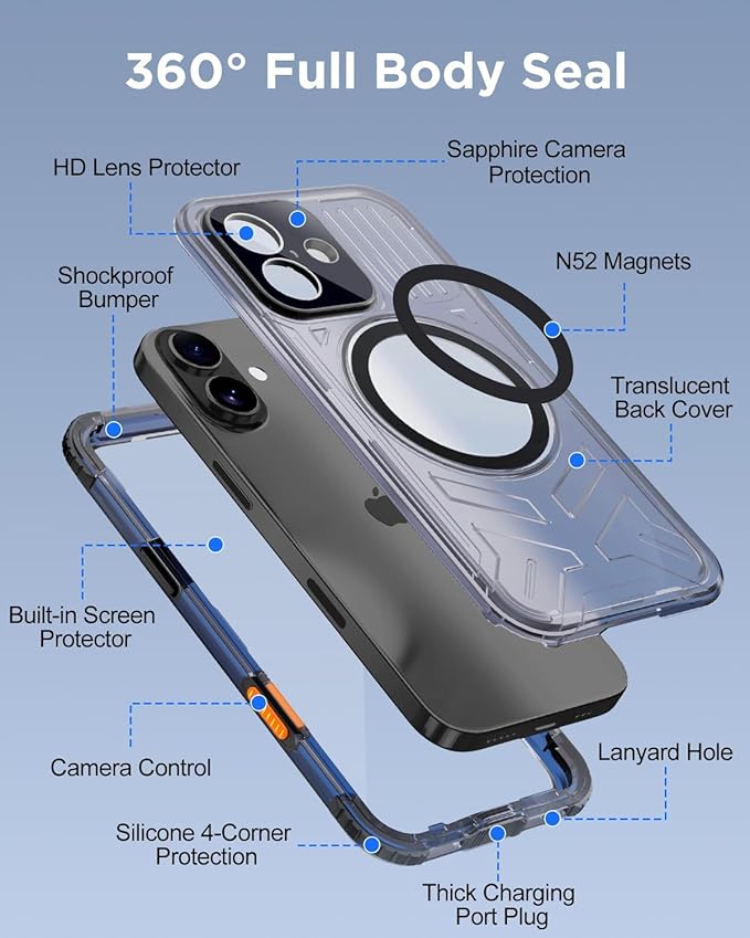 for iPhone 17 Waterproof Case with Magsafe, Built-in [Camera & Screen Protector] [Lanyard], IP68 Water Proof Full Body Dustproof Heavy Duty Frosted Protective Phone Cover, 6.1" Black