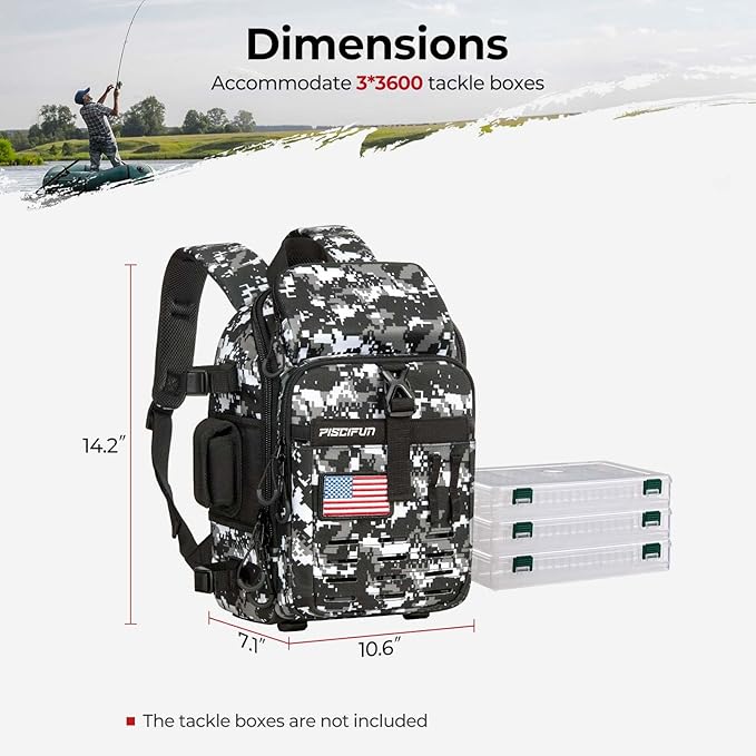 Piscifun Fishing Tackle Backpack with Rod & Gear Holder, Lightweight Fishing Tackle Storage Bag with Protective Rain Cover