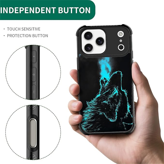for iPhone 17 Pro Max Case,for MagSafe Graphic Design for Girl Boy Soft Silicone Hard Acrylic Shock Protection Designed for iPhone 17 Pro Max Blue Breathing Wolf Pattern