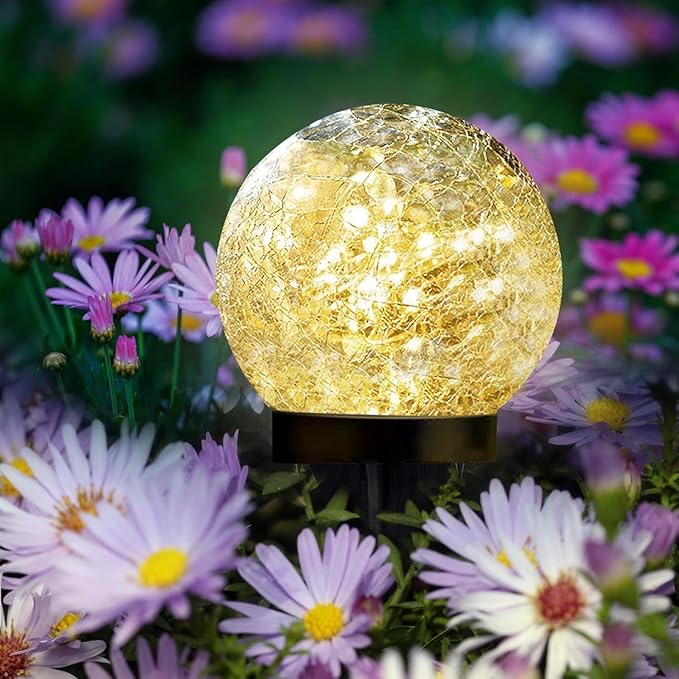 SyouHome Solar Garden Lights Outdoor Waterproof, 4 Pack 30 LEDs Cracked Glass Ball Light, Ground Landscape Garden Decor, Solar Globe Decorative for Pathway/Patio/Lawn/Yard