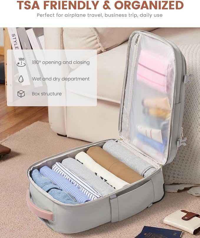 LOVEVOOK 50L Rolling Backpack with Wheels, 18 Inch Carry On Luggage for Women, Water Resistant Wheeled Travel Backpack, Flight Approved Underseat Trolley Bag for Business, Overnight Trips, College