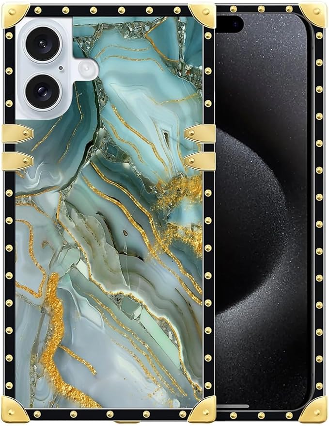 Compatible with iPhone 16 Plus Case, Golden Texture Marble Veining Luxury Golden Decoration for Girl Women Soft TPU Shockproof Protective Hard PC Back for iPhone 16 Plus