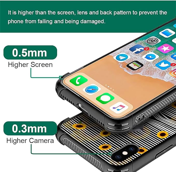 for iPhone Xs Max Case, Cute Little Elephant Sunflower White Line Art Pattern Graphic Design Girl Boy Soft Silicone Hard Acrylic Shock Protection for iPhone Xs Max