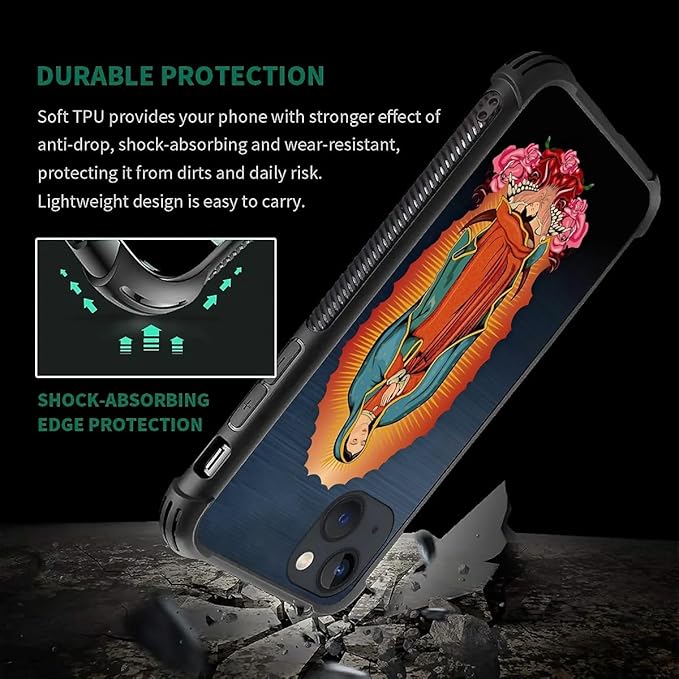 for iPhone 14 Plus Case, Red Virgen Guadalupe Pattern Made of Soft Silicone Hard Acrylic Shock Protection for iPhone 14 Plus