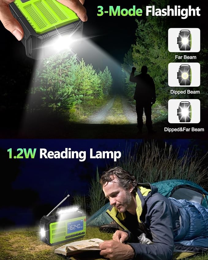 10000mAh/37000mWh Hand Crank Emergency Radio, AM FM NOAA Weather Alert Radio, Portable, Solar, 4 Charging Methods, 3-Mode Flashlight, Reading Lamp, SOS Alarm, Phone Charger for Winter Storm Emergency
