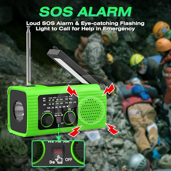 NITIGO Emergency Radio, Multifunction Solar Charger Hand Crank NOAA Weather AM/FM Radio 4000mAh with USB Charged, Reading Lamp, Flashlight, SOS Alarm, Headphone Jack for Emergencies, 2 Pack