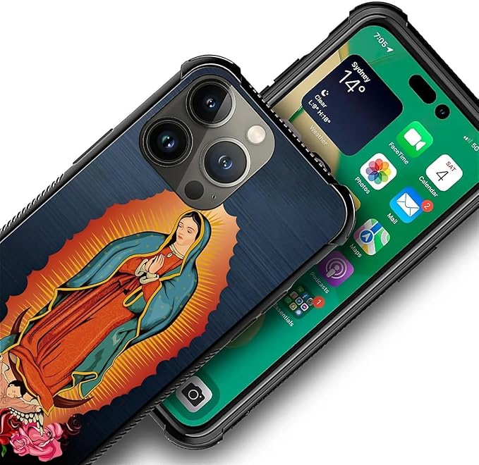 for iPhone 12 Pro Max Case, Red Virgen Guadalupe Pattern Graphic Design Girl Boy Soft Silicone Hard Acrylic Shock Protection for iPhone 12 Pro Max