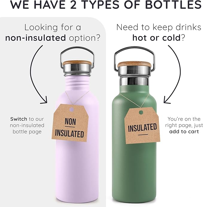 Bambaw Insulated Water Bottle 24 oz, Double Wall Stainless Steel Water Bottles, Keep Drinks Cold 24h & Hot 12h, Reusable & Easy to Clean, Great for Travel, Gym or Work (Jet Black)