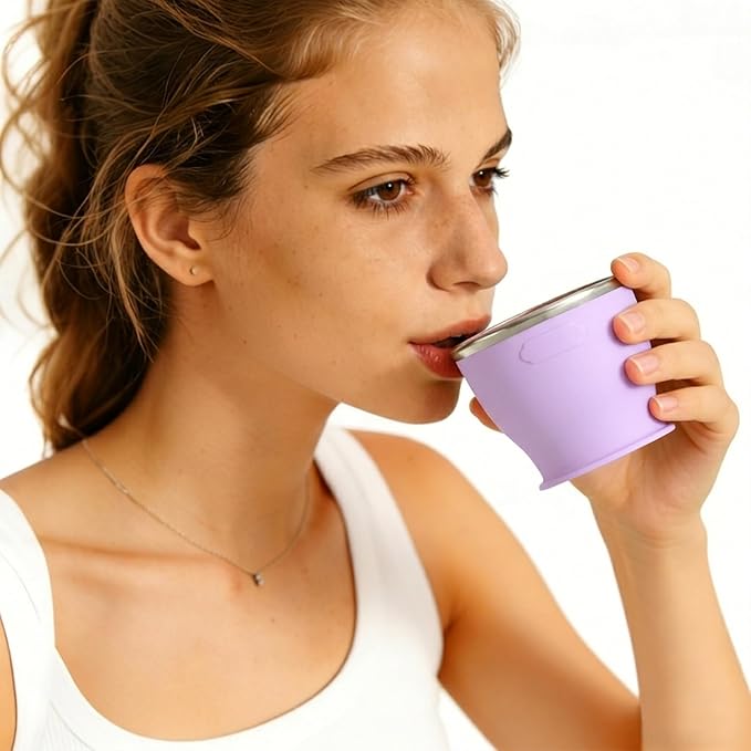 Collapsible Travel Cup, BPA-Free Reusable Water Cup, Lightweight Drinking Cups with Lids and Carrying Strap, Dishwasher Safe Silicone Cups for Camping, Travel, Airports, Hotel (6.7oz, Lilac)