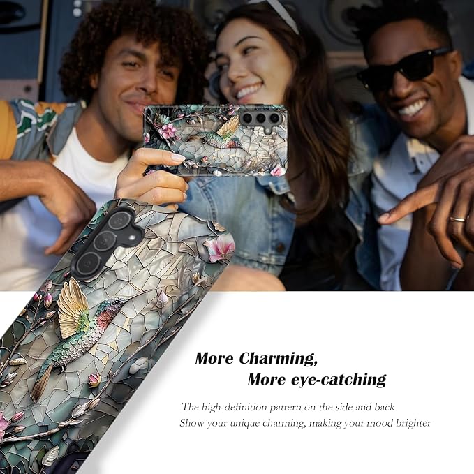 Compatible for Samsung Galaxy S25 Ultra 5G Case, Dual Layer Heavy Duty 2 in 1 Shockproof Protective Phone Case,Stained Glass Hummingbird Floral
