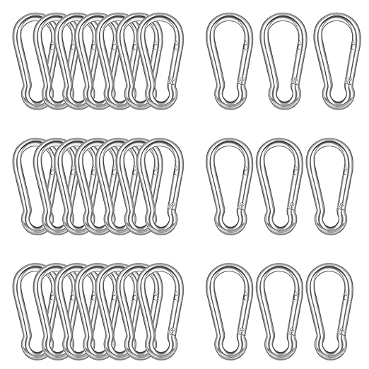 30PCS M5 Heavy Duty Carabiner Clip, 2Inch Snap Hook Quick Link Small Carabiner Clips,Spring Link Buckle for Fishing Camping Hammock Dog Leashes-220LBS Holding Capacity (Silver)