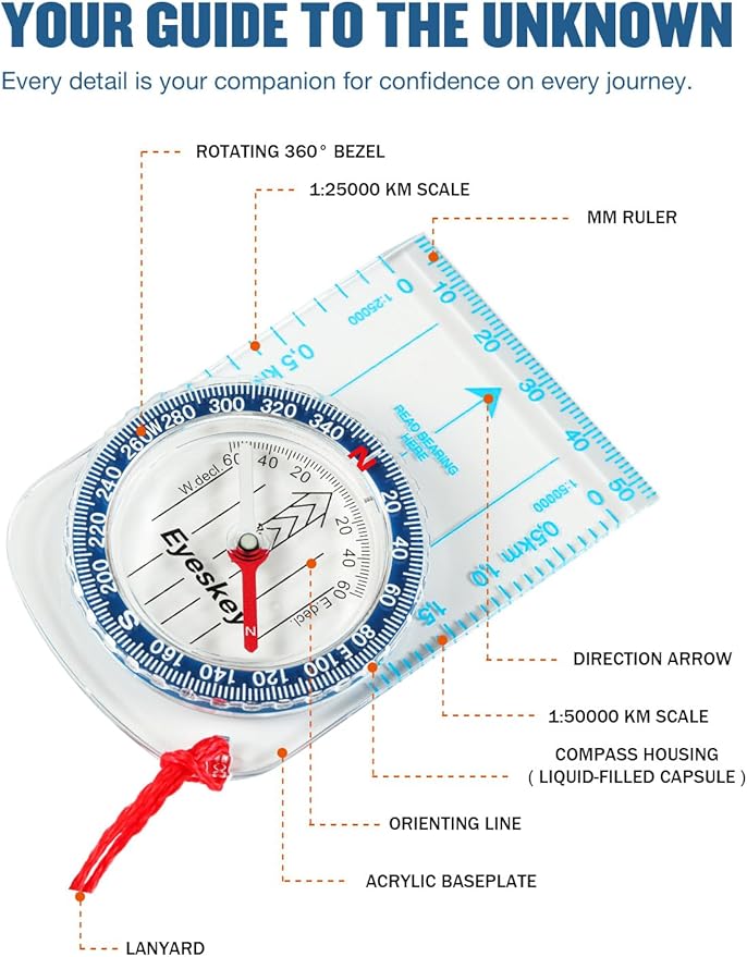Eyeskey Advanced Orienteering Compass for Hiking & Navigation