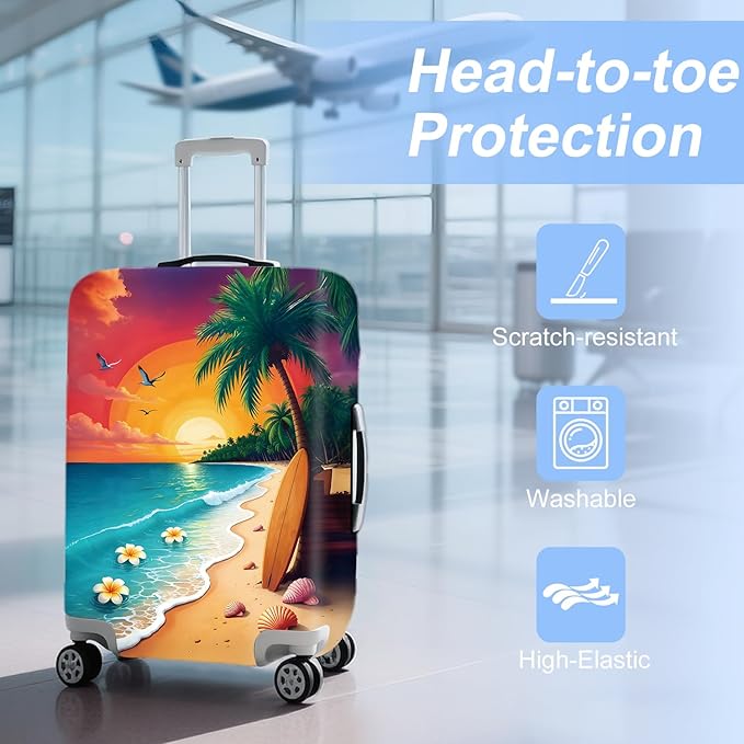 ANNA QUEEN Tropical Sunset Beach Luggage Cover,Stretchable Suitcase Protector Sleeve,Fit for 20-22 Inch Checked Baggage,Water Resistant & Durable Luggage Protector