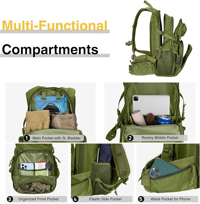 CVLIFE Hydration Backpack with 3L TPU Tactical Water Bladder, 22L Hiking Backpack for Men Women, Heavy Duty Molle Water Backpack with Multiple Compartments for Cycling Running Hunting Camping