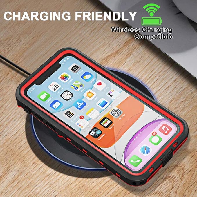 for iPhone 11 Waterproof Case with Screen Protector Full Body Protector Shockproof Dustproof Dirtproof Heavy Duty IP68 Waterproof Case for iPhone 11(6.1inch) (Red)