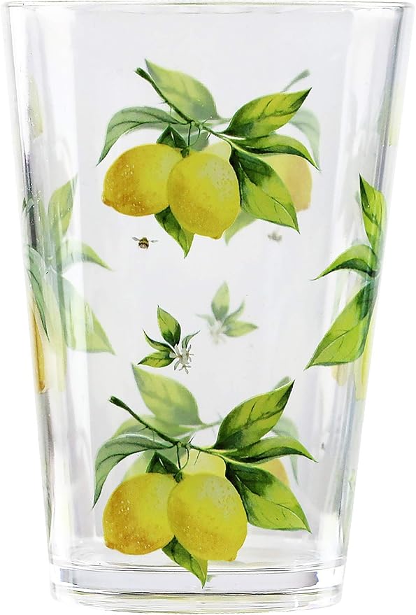 Calypso Basics Fresh Lemons, by Reston Lloyd, 8oz Acrylic Juice Drinkware, Set of 6, white, lemon, green