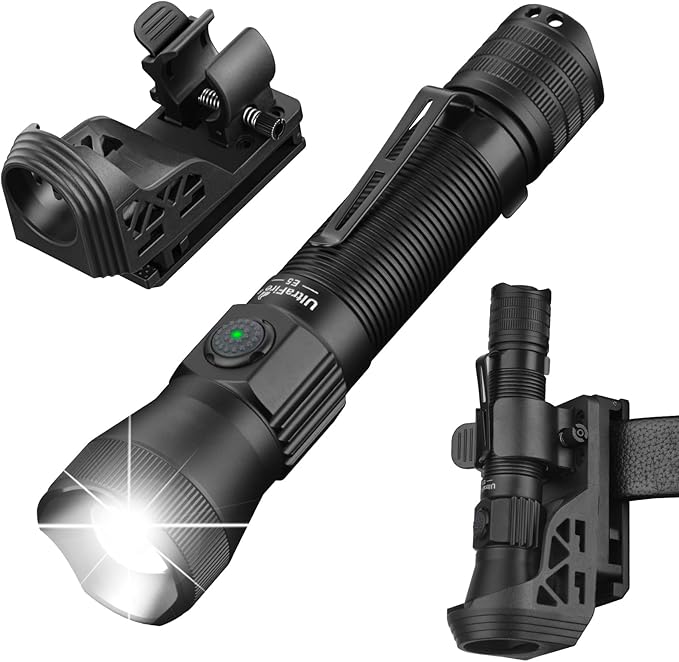 ULTRAFIRE Tactical EDC Flashlight with Holster,1350 High Lumens Rechargeable Police Flashlight with Belt Holder,Zoomable LED Flashlights for Emergency,Law Enforcement Torch E5