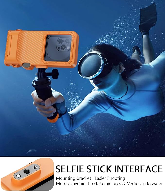 Waterproof Phone Case for Snorkeling - Underwater Touchscreen Housing, Universal Underwater Photo&Video Diving Case for iPhone 17/16/15/14 Pro Max Samsung Galaxy S25/S24 Ultra Up to 6.9'' Orange