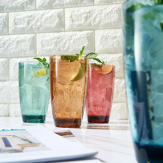 Unbreakable Large Premium Plastic Reusable Drinking Glasses (4 Set) Restaurant Cups Style, Jewel Muted Colors 19 oz Acrylic Tumbler | BPA-Free Tumblers | Top-Rack Dishwasher Safe, Tritan Shatterproof