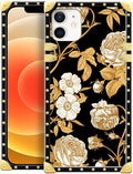 Compatible with iPhone 11 Case, Blooming Rose Golden Flower Luxury Golden Decoration for Girl Women Soft TPU Shockproof Protective Hard PC Back for iPhone 11