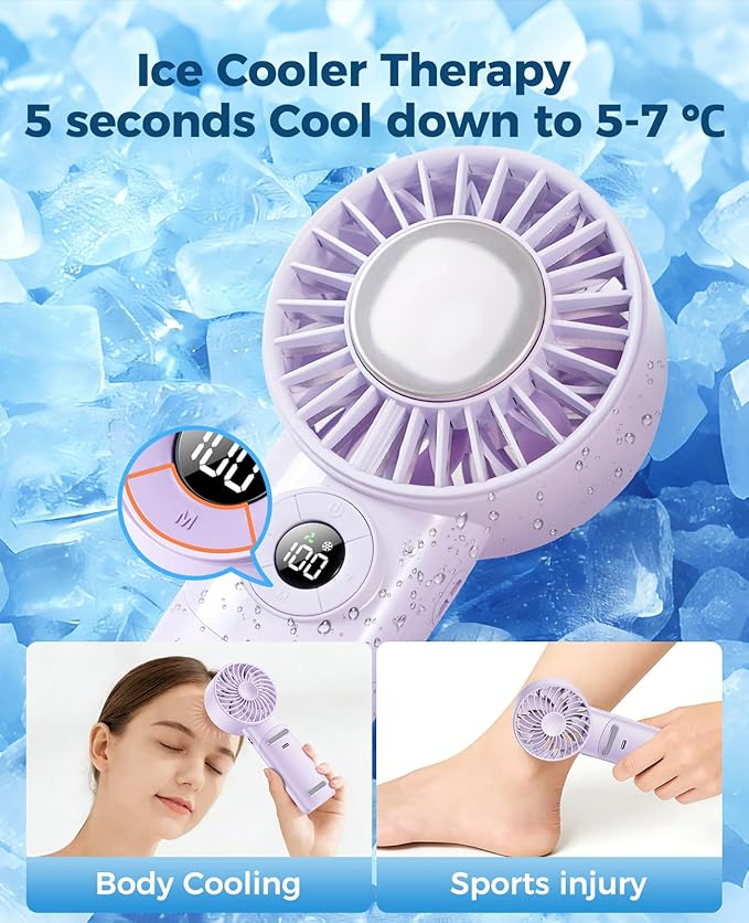 2026 Upgrade 3 In 1 Handheld Portable Turbo Fan with Ice Cooler,Rechargeable 100 Speed Mini Personal Fan 10500 RPM Small Pocket Fans Makeup fan for Outdoor,Office,Camping,Travel-Purple