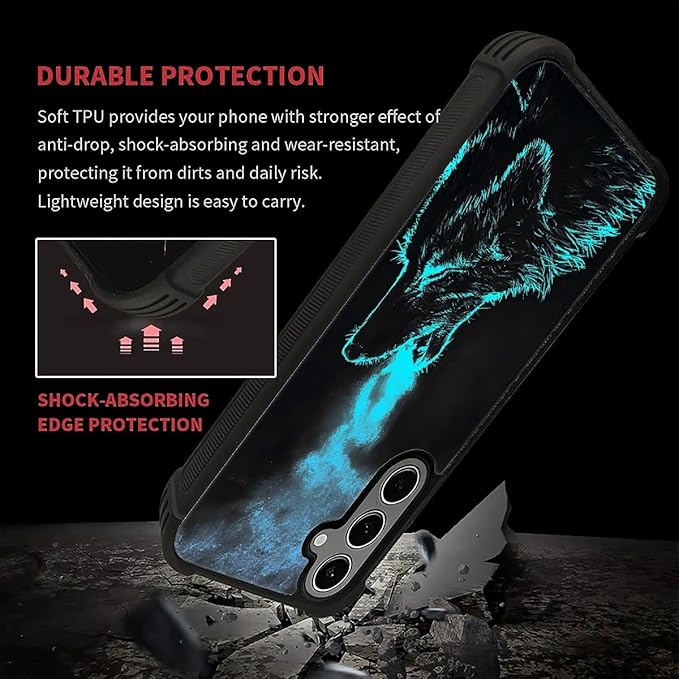 for Samsung Galaxy S24 S25 Plus Case, Blue Breathing Wolf Pattern Graphic Design Girl Boy Soft Silicone Hard Acrylic Shock Protection for Samsung Galaxy S24 S25 Plus
