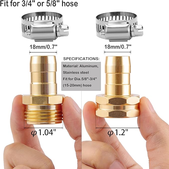 5 Set Garden Hose Repair Connector Kit with Clamps, Fit for 3/4" or 5/8" Garden Hose Fitting, Male and Female Hose Adapter, Water Hose Repair Kit